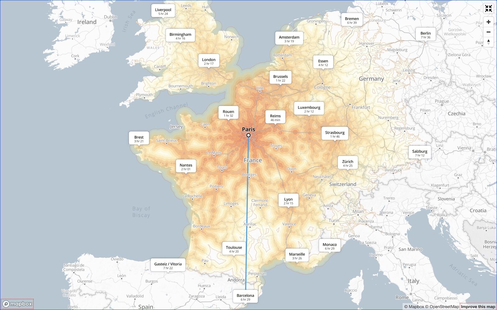 Chronotrains-Paris-Barcelona