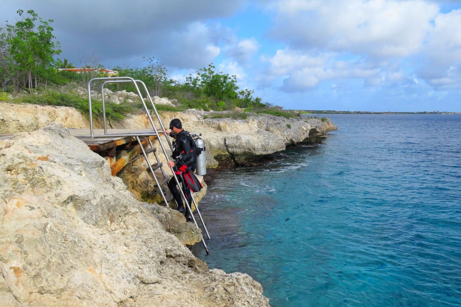 shore-diver-on-ladder